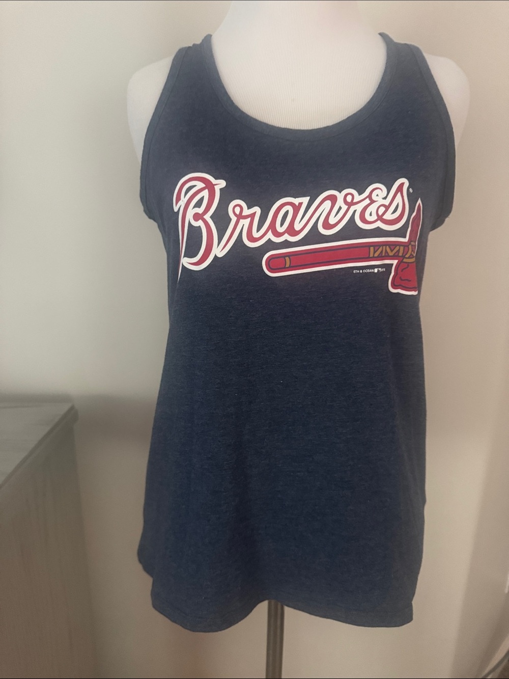 rave Navy Braves Graphic Women's Tank Top with Red Accents, Sz S